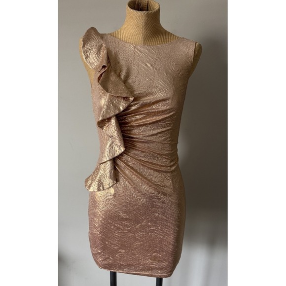 Adrianna Papell Dresses & Skirts - Hailey Logan By Adrianna Papell Y2K Mini Bodycon Dress Sz Small Metallic Gold
